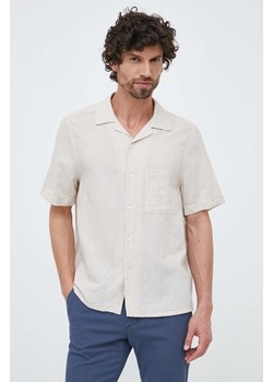 Calvin Klein koszula lniana męska kolor beżowy regular ze sklepu ANSWEAR.com w kategorii Koszule męskie - zdjęcie 153280549