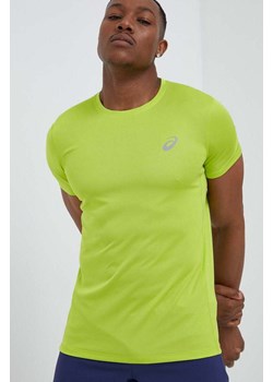 Asics t-shirt do biegania Core kolor zielony gładki ze sklepu ANSWEAR.com w kategorii T-shirty męskie - zdjęcie 153281456