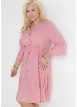 Różowa Koszulowa Sukienka z Guzikami i Materiałowym Sznurkiem Joya ze sklepu Born2be Odzież w kategorii Sukienki - zdjęcie 153283679