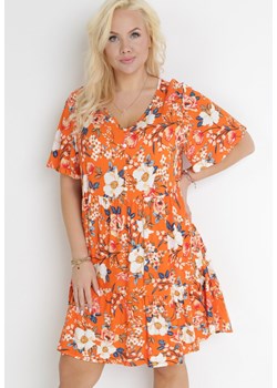 Pomarańczowa Sukienka Mini w Kwiatki z Krótkim Rękawem i Falbanką Anabetha ze sklepu Born2be Odzież w kategorii Sukienki - zdjęcie 153283756