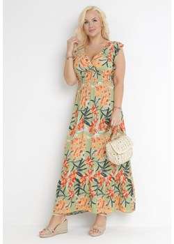 Zielona Sukienka Maxi z Gumkami w Talii i Kopertowym Dekoltem Elysa ze sklepu Born2be Odzież w kategorii Sukienki - zdjęcie 153283816