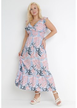 Niebieska Sukienka Maxi z Gumkami w Talii i Kopertowym Dekoltem Elysa ze sklepu Born2be Odzież w kategorii Sukienki - zdjęcie 153285865