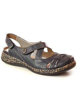 Skórzane komfortowe sandały damskie na rzep granatowe Rieker 46377-14 niebieskie ze sklepu ButyModne.pl w kategorii Sandały damskie - zdjęcie 153297856