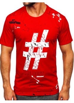 Czerwony bawełniany t-shirt męski z nadrukiem Denley 14728 ze sklepu Denley w kategorii T-shirty męskie - zdjęcie 153314539