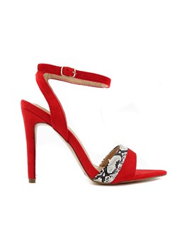 Czerwone szpilki sandałki zamsz z paskiem ze sklepu Kokietki w kategorii Sandały damskie - zdjęcie 153316159
