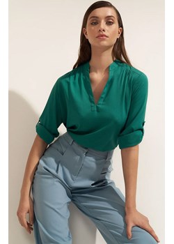 Wiskozowa bluzka z podwijanym rękawem w kolorze zielonym b147, Kolor zielony, Rozmiar 34, Nife ze sklepu Primodo w kategorii Bluzki damskie - zdjęcie 153325087