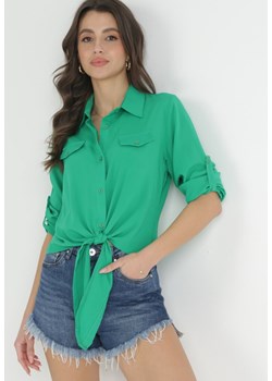 Zielona Wiązana Koszula z Podpinanymi Rękawami z Wiskozy Rosina ze sklepu Born2be Odzież w kategorii Koszule damskie - zdjęcie 153335668