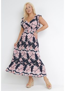 Granatowa Sukienka Maxi z Gumkami w Talii i Kopertowym Dekoltem Elysa ze sklepu Born2be Odzież w kategorii Sukienki - zdjęcie 153347638