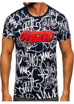 Granatowy t-shirt męski z nadrukiem Denley 8T953 ze sklepu Denley w kategorii T-shirty męskie - zdjęcie 153354156