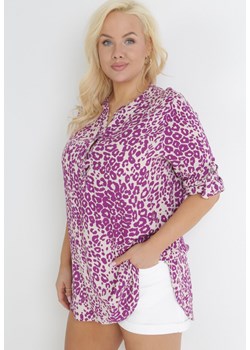 Fioletowa Tunika w Cętki z Wiskozy z Podpinanym Rękawem Pantresia ze sklepu Born2be Odzież w kategorii Koszule damskie - zdjęcie 153375187
