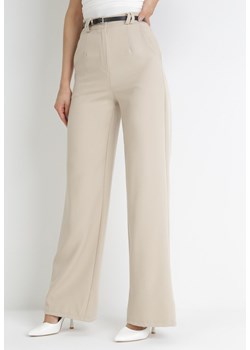 Jasnobeżowe Spodnie z Szerokimi Nogawkami i Paskiem z Klamrą Greesa ze sklepu Born2be Odzież w kategorii Spodnie damskie - zdjęcie 153375377