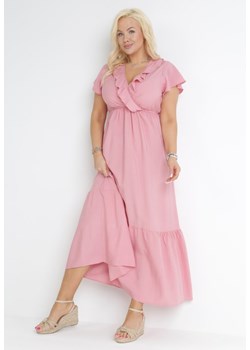 Różowa Rozkloszowana Sukienka Maxi z Gumką w Pasie z Falbankami Aimelia ze sklepu Born2be Odzież w kategorii Sukienki - zdjęcie 153375495