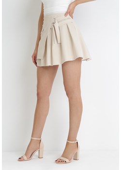 Jasnobeżowa Kopertowa Spódnica Mini z Ozdobnymi Paskami Conia ze sklepu Born2be Odzież w kategorii Spódnice - zdjęcie 153375539