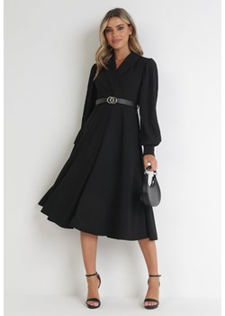 Czarna Sukienka Rozkloszowana z Paskiem Aidyn ze sklepu Born2be Odzież w kategorii Sukienki - zdjęcie 153469677