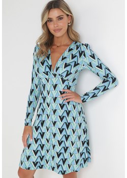 Niebieska Sukienka Rozkloszowana w Geometryczny Print Glorymas ze sklepu Born2be Odzież w kategorii Sukienki - zdjęcie 153469965