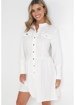 Biała Koszulowa Sukienka Mini z Guzikami i Szerokimi Mankietami Alyapa ze sklepu Born2be Odzież w kategorii Sukienki - zdjęcie 153469995
