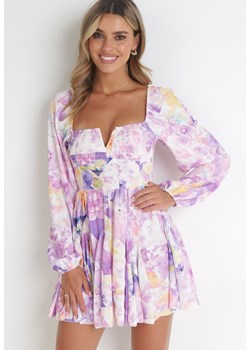 Fioletowa Sukienka Rozkloszowana w Kwiaty Deniza ze sklepu Born2be Odzież w kategorii Sukienki - zdjęcie 153470025