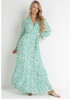 Miętowo-Zielona Wiskozowa Sukienka Maxi z Gumką w Pasie i Materiałowym Paskiem Obexis ze sklepu Born2be Odzież w kategorii Sukienki - zdjęcie 153526478