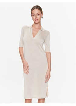 Calvin Klein Sukienka dzianinowa Lyocell Blend Polo Dress Ss K20K205619 Beżowy Regular Fit ze sklepu MODIVO w kategorii Sukienki - zdjęcie 153539297