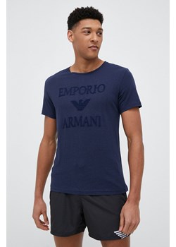 Emporio Armani Underwear t-shirt plażowy z domieszką lnu kolor granatowy z aplikacją ze sklepu ANSWEAR.com w kategorii T-shirty męskie - zdjęcie 153544666