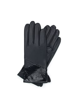 Damskie rękawiczki skórzane ze wstawką o fakturze egzotycznej skóry czarne ze sklepu WITTCHEN w kategorii Rękawiczki damskie - zdjęcie 153669525