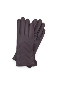Damskie rękawiczki skórzane pikowane w zygzaki ciemny brąz ze sklepu WITTCHEN w kategorii Rękawiczki damskie - zdjęcie 153675149