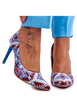 Modne Skórzane Szpilki Lewski Shoes 2659 Niebiesko-Czerwone wielokolorowe ze sklepu ButyModne.pl w kategorii Czółenka - zdjęcie 153684895