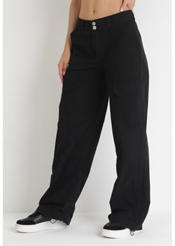 Czarne Bawełniane Spodnie ze Stoperami na Krawędziach Nogawek Lile ze sklepu Born2be Odzież w kategorii Spodnie damskie - zdjęcie 153733536