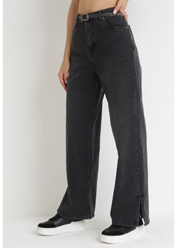 Czarne Jeansy z Szerokimi Nogawkami z Rozcięciem Breneie ze sklepu Born2be Odzież w kategorii Jeansy damskie - zdjęcie 153733566