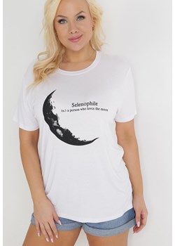 Biały T-shirt z Nadrukiem z Motywem Księżyca i Napisem Zitlalia ze sklepu Born2be Odzież w kategorii Bluzki damskie - zdjęcie 153733786