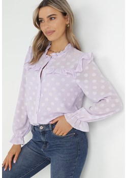 Fioletowa Koszula z Falbankami i Powlekanymi Guzikami Jaydalynn ze sklepu Born2be Odzież w kategorii Koszule damskie - zdjęcie 153783418