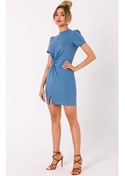 Bawełniana sukienka damska z przeplotem na przodzie w kolorze niebieskim M731, Kolor niebieski, Rozmiar L, MOE ze sklepu Primodo w kategorii Sukienki - zdjęcie 153800485