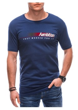 T-shirt męski z nadrukiem 1799S - granatowy ze sklepu Edoti w kategorii T-shirty męskie - zdjęcie 154076427