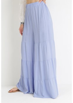 Niebieskie Szerokie Spodnie z Gumką w Pasie Bemataria ze sklepu Born2be Odzież w kategorii Spodnie damskie - zdjęcie 154078357