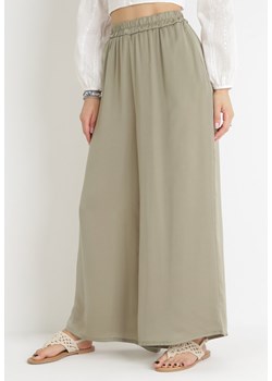 Zielone Szerokie Spodnie z Gumką w Pasie Agate ze sklepu Born2be Odzież w kategorii Spodnie damskie - zdjęcie 154078487