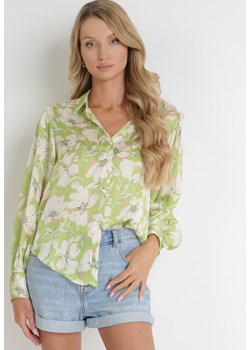 Zielona Kwiecista Koszula z Guzikami i Szerokimi Mankietami Viasa ze sklepu Born2be Odzież w kategorii Koszule damskie - zdjęcie 154078607