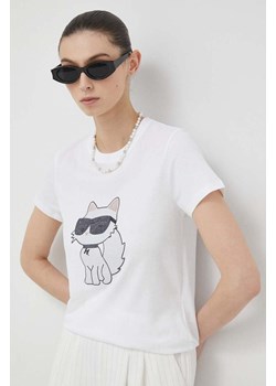 Karl Lagerfeld t-shirt bawełniany kolor biały ze sklepu ANSWEAR.com w kategorii Bluzki damskie - zdjęcie 154079469