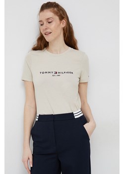 Tommy Hilfiger t-shirt bawełniany kolor beżowy ze sklepu ANSWEAR.com w kategorii Bluzki damskie - zdjęcie 154082257