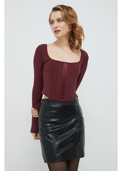 Guess bluzka kolor bordowy ze sklepu ANSWEAR.com w kategorii Bluzki damskie - zdjęcie 154083905