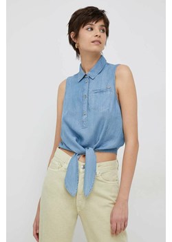 Pepe Jeans bluzka damska kolor niebieski gładka ze sklepu ANSWEAR.com w kategorii Bluzki damskie - zdjęcie 154084195