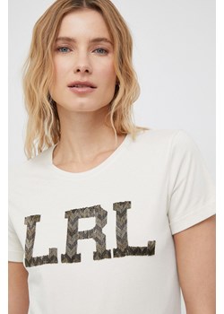 Lauren Ralph Lauren t-shirt bawełniany kolor beżowy ze sklepu ANSWEAR.com w kategorii Bluzki damskie - zdjęcie 154088409