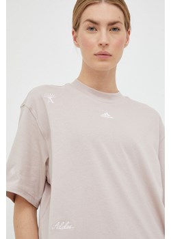 adidas t-shirt bawełniany kolor beżowy ze sklepu ANSWEAR.com w kategorii Bluzki damskie - zdjęcie 154088655