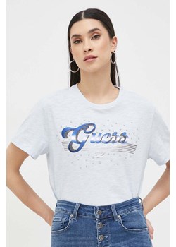 Guess t-shirt bawełniany kolor niebieski ze sklepu ANSWEAR.com w kategorii Bluzki damskie - zdjęcie 154088776