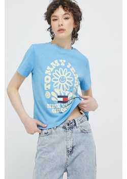 Tommy Jeans t-shirt bawełniany kolor niebieski ze sklepu ANSWEAR.com w kategorii Bluzki damskie - zdjęcie 154093907