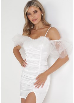 Biała Sukienka Mini na Cienkich Ramiączkach z Falbankami Ghomia ze sklepu Born2be Odzież w kategorii Sukienki - zdjęcie 154102616