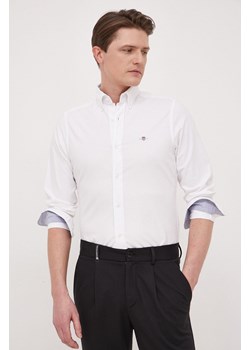 Gant koszula bawełniana męska kolor biały slim z kołnierzykiem button-down ze sklepu ANSWEAR.com w kategorii Koszule męskie - zdjęcie 154167106