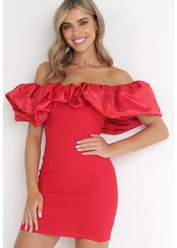 Czerwona Sukienka Dopasowana z Falbanami Acore ze sklepu Born2be Odzież w kategorii Sukienki - zdjęcie 154168185