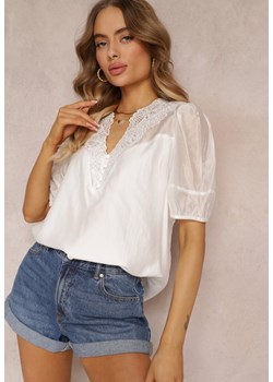 Biała Bluzka z Haftowanym Dekoltem Trac ze sklepu Renee odzież w kategorii Bluzki damskie - zdjęcie 154170765