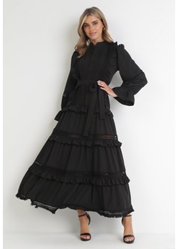 Czarna Koszulowa Sukienka z Falbanką i Koronką Peza ze sklepu Born2be Odzież w kategorii Sukienki - zdjęcie 154171098