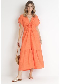 Pomarańczowa Rozkloszowana Sukienka z Falbaną Atina ze sklepu Born2be Odzież w kategorii Sukienki - zdjęcie 154193595